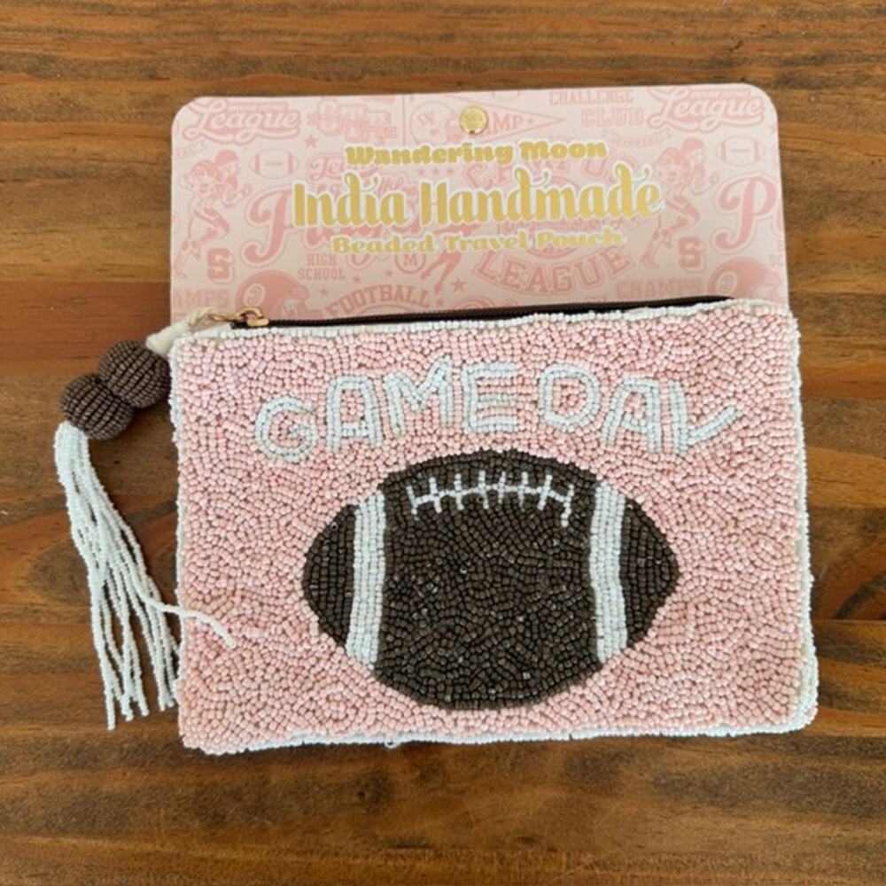 Wondering Moon India Handmade Beaded Travel Pouch "Game Day"